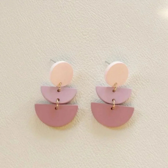 NEW Geometric Acrylic Statement Drop Dangle Earrings Pink - Picture 2 of 5
